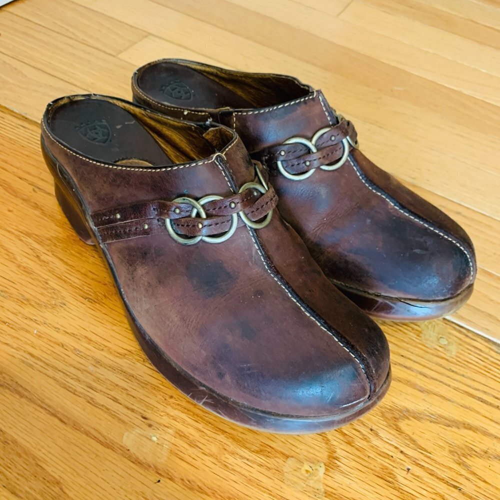 Womens Ariat Leather Heeled Clogs Slides Mules  8.5 B - Picture 4 of 16